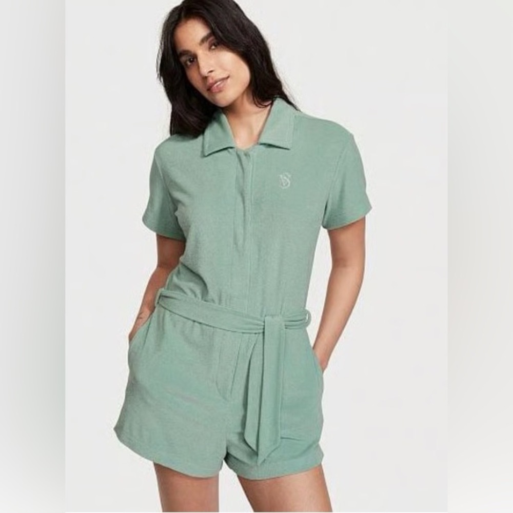 NWT VICTORIA’S SECRET Swim Terry Romper Cover Up in Sea Salt Green- M